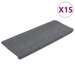 Vidaxl tapis d'escalier autocollants 15 pcs 65x24, 5x3, 5 cm gris