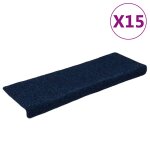 Vidaxl tapis d'escalier autocollants 15 pi�ces 65 x 21 x 4 cm bleu marine bord rectangulaire