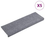 Vidaxl tapis d'escalier autocollants , 5 pi�ces, 65 x 21 x 4 cm, gris clair, bord rectangulaire