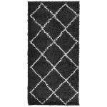 Vidaxl tapis shaggy � poils longs moderne noir et cr�me 100x200 cm