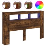 Vidaxl t�te de lit � led ch�ne fum� 160x18, 5x103, 5cm bois d'ing�nierie