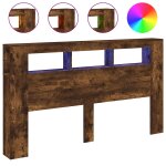 Vidaxl t�te de lit � led ch�ne fum� 180x18, 5x103, 5cm bois d'ing�nierie