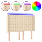 Vidaxl tte de lit  led crme 147x16x118 / 128 cm tissu