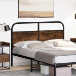 Vidaxl t�te de lit de remplacement ch�ne fum� 140 cm acier et bois d'ing�nierie