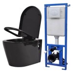 Vidaxl toilette suspendue au mur avec r�servoir cach� c�ramique noir