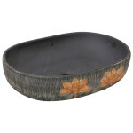 Vidaxl vasque  poser gris et noir ovale 59x40x14 cm cramique