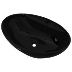 Vidaxl vasque ovale � trou trop - plein / robinet c�ramique pour salle de bain