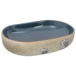 Vidaxl vasque  poser sable et bleu ovale 59x40x14 cm cramique