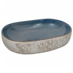 Vidaxl vasque  poser sable et bleu ovale 59x40x14 cm cramique