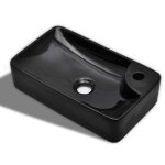 Vidaxl vasque � trou pour robinet c�ramique noir pour salle de bain