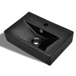 Vidaxl vasque � trou de trop - plein / robinet noir c�ramique pour salle de bain
