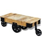 Vidaxl vidal xl table basse avec roues bois de manguier brut