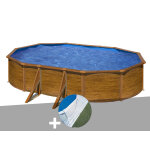 Kit piscine acier aspect bois gr� pacific ovale 5, 27 x 3, 27 x 1, 22 m + tapis de sol