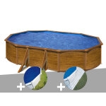 Kit piscine acier aspect bois gré pacific ovale 6, 34 x 3, 99 x 1, 22 m + bâche à bulles + tapis de sol ... Kit piscine acier aspect bois gré pacific ovale 6, 34 x 3, 99 x 1, 22 m + bâche à bulles + tapis de sol ...