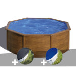 Kit piscine acier aspect bois gré pacific ronde 3, 70 x 1, 22 m + bâche d'hivernage + bâche à bulles Kit piscine acier aspect bois gré pacific ronde 3, 70 x 1, 22 m + bâche d'hivernage + bâche à bulles