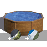 Kit piscine acier aspect bois gré pacific ronde 3, 70 x 1, 22 m + bâche d'hivernage + tapis de sol Kit piscine acier aspect bois gré pacific ronde 3, 70 x 1, 22 m + bâche d'hivernage + tapis de sol