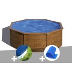 Kit piscine acier aspect bois gré sicilia ronde 3, 70 x 1, 22 m + bâche hiver + bâche à bulles Kit piscine acier aspect bois gré sicilia ronde 3, 70 x 1, 22 m + bâche hiver + bâche à bulles