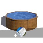 Kit piscine acier aspect bois gr sicilia ronde 3, 70 x 1, 22 m + tapis de sol