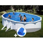 Kit piscine acier blanc gr bora bora ovale 6, 34 x 3, 99 x 1, 22 m + bche  bulles