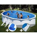 Kit piscine acier blanc gr bora bora ovale 6, 34 x 3, 99 x 1, 22 m + bche  bulles + tapis de sol