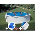 Kit piscine acier blanc gr bora bora ronde 3, 70 x 1, 22 m + bche  bulles + tapis de sol