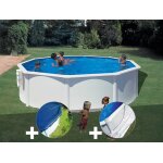 Kit piscine acier blanc gr bora bora ronde 4, 80 x 1, 22 m + bche hiver + tapis de sol