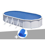 Kit piscine acier blanc gr fidji ovale 6, 34 x 3, 99 x 1, 22 m + bche  bulles