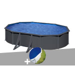 Kit piscine acier gris anthracite gré louko ovale 6, 34 x 3, 99 x 1, 22 m + bâche à bulles Kit piscine acier gris anthracite gré louko ovale 6, 34 x 3, 99 x 1, 22 m + bâche à bulles