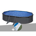 Kit piscine acier gris anthracite gré louko ovale 6, 34 x 3, 99 x 1, 22 m + tapis de sol Kit piscine acier gris anthracite gré louko ovale 6, 34 x 3, 99 x 1, 22 m + tapis de sol