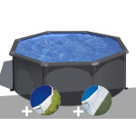 Kit piscine acier gris anthracite gré louko ronde 3, 20 x 1, 22 m + bâche à bulles + tapis de sol Kit piscine acier gris anthracite gré louko ronde 3, 20 x 1, 22 m + bâche à bulles + tapis de sol