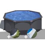 Kit piscine acier gris anthracite gré louko ronde 3, 20 x 1, 22 m + bâche d'hivernage + tapis de sol Kit piscine acier gris anthracite gré louko ronde 3, 20 x 1, 22 m + bâche d'hivernage + tapis de sol