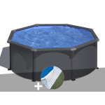 Kit piscine acier gris anthracite gr louko ronde 3, 20 x 1, 22 m + tapis de sol