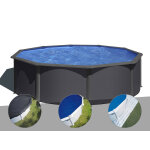Kit piscine acier gris anthracite gr louko ronde 3, 70 x 1, 22 m + bche d'hivernage + bche  bulles ...