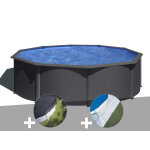 Kit piscine acier gris anthracite gr louko ronde 3, 70 x 1, 22 m + bche d'hivernage + tapis de sol