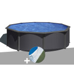 Kit piscine acier gris anthracite gré louko ronde 3, 70 x 1, 22 m + tapis de sol Kit piscine acier gris anthracite gré louko ronde 3, 70 x 1, 22 m + tapis de sol