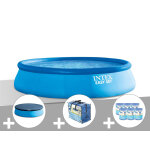 Kit piscine autoporte intex easy set 4, 57 x 1, 07 m + bche de protection + bche  bulles + 6 cartouches ...
