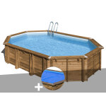 Kit piscine bois gr avocado 6, 56 x 4, 56 x 1, 31 m + bche  bulles