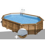 Kit piscine bois gré avocado 6, 56 x 4, 56 x 1, 31 m + bâche hiver Kit piscine bois gré avocado 6, 56 x 4, 56 x 1, 31 m + bâche hiver