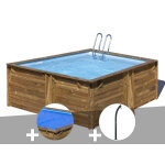 Kit piscine bois gré carra 3, 05 x 3, 05 x 1, 19 m + bâche à bulles + douche Kit piscine bois gré carra 3, 05 x 3, 05 x 1, 19 m + bâche à bulles + douche