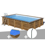 Kit piscine bois gr evora 6, 20 x 4, 20 x 1, 33 m + bche  bulles + douche