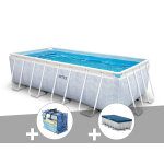 Kit piscine tubulaire intex chevron rectangulaire 4, 00 x 2, 00 x 1, 00 m + bche  bulles + bche de ...