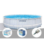 Kit piscine tubulaire intex chevron ronde 4, 88 x 1, 22 m + 6 cartouches de filtration + bche  bulles ...