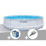 Kit piscine tubulaire intex chevron ronde 4, 88 x 1, 22 m + bche  bulles + aspirateur