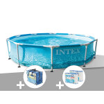 Kit piscine tubulaire intex metal frame ocean ronde 3, 05 x 0, 76 m + bche  bulles + 6 cartouches de ...