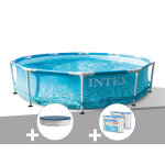 Kit piscine tubulaire intex metal frame ocean ronde 3, 05 x 0, 76 m + bche de protection + 6 cartouches ...