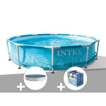 Kit piscine tubulaire intex metal frame ocean ronde 3, 05 x 0, 76 m + bche de protection + bche  bulles ...