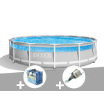 Kit piscine tubulaire intex prism frame clearview ronde 4, 27 x 1, 07 m + bche  bulles + aspirateur ...