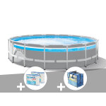 Kit piscine tubulaire intex prism frame clearview ronde 4, 88 x 1, 22 m + b�che � bulles + 6 cartouches ...