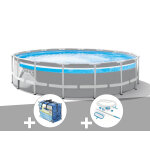 Kit piscine tubulaire intex prism frame clearview ronde 4, 88 x 1, 22 m + b�che � bulles + kit d'entretien ...