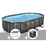 Kit piscine tubulaire ovale bestway power steel dcor bois 6, 10 x 3, 66 x 1, 22 m + 6 cartouches de ...